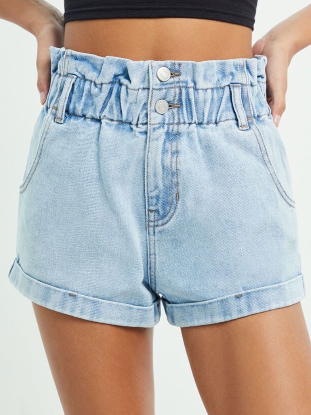 PacSun Abbie Blue Paperbag High Waist Denim Mom Shorts